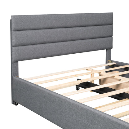 Queen Upholstered Bed with Trundle Gray