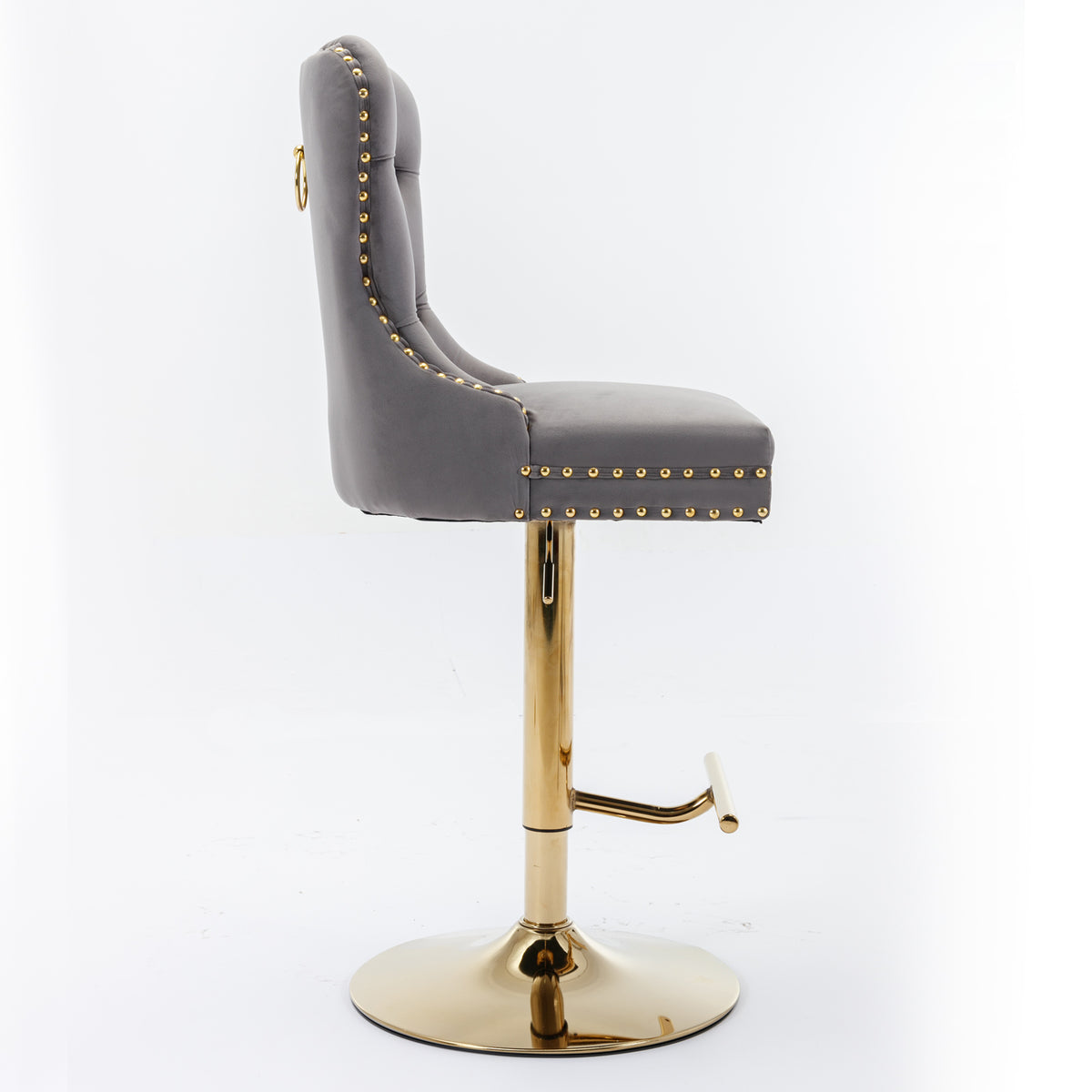 Adjustable Velvet Bar Stool Set of 2 Gray