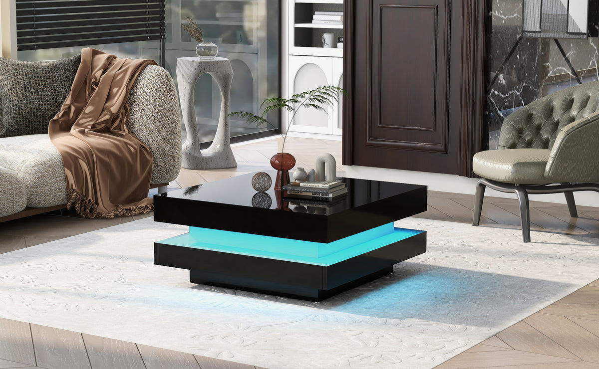 High Gloss Coffee Table with LED Lights Black