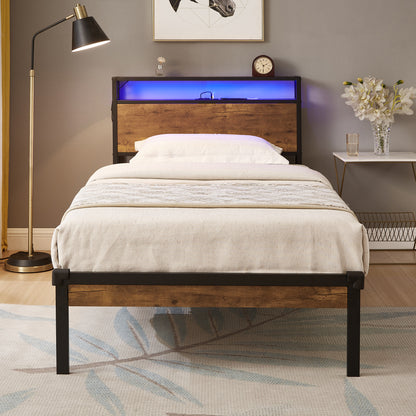 Dual Metal Platform Bed with LED Lights