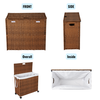 Brown Laundry Hamper with Lid and Wheels