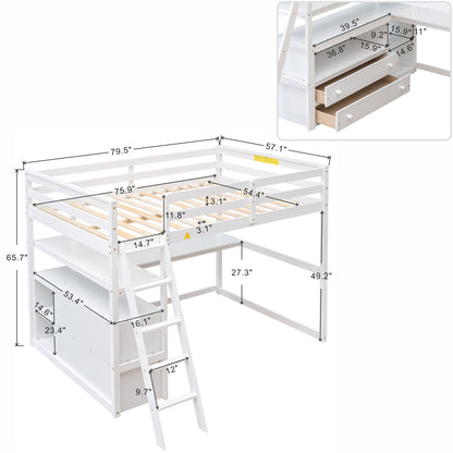 Full Loft Bed with Desk and Drawers White