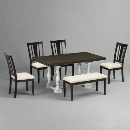 6-Piece Extendable Dining Set Distressed White