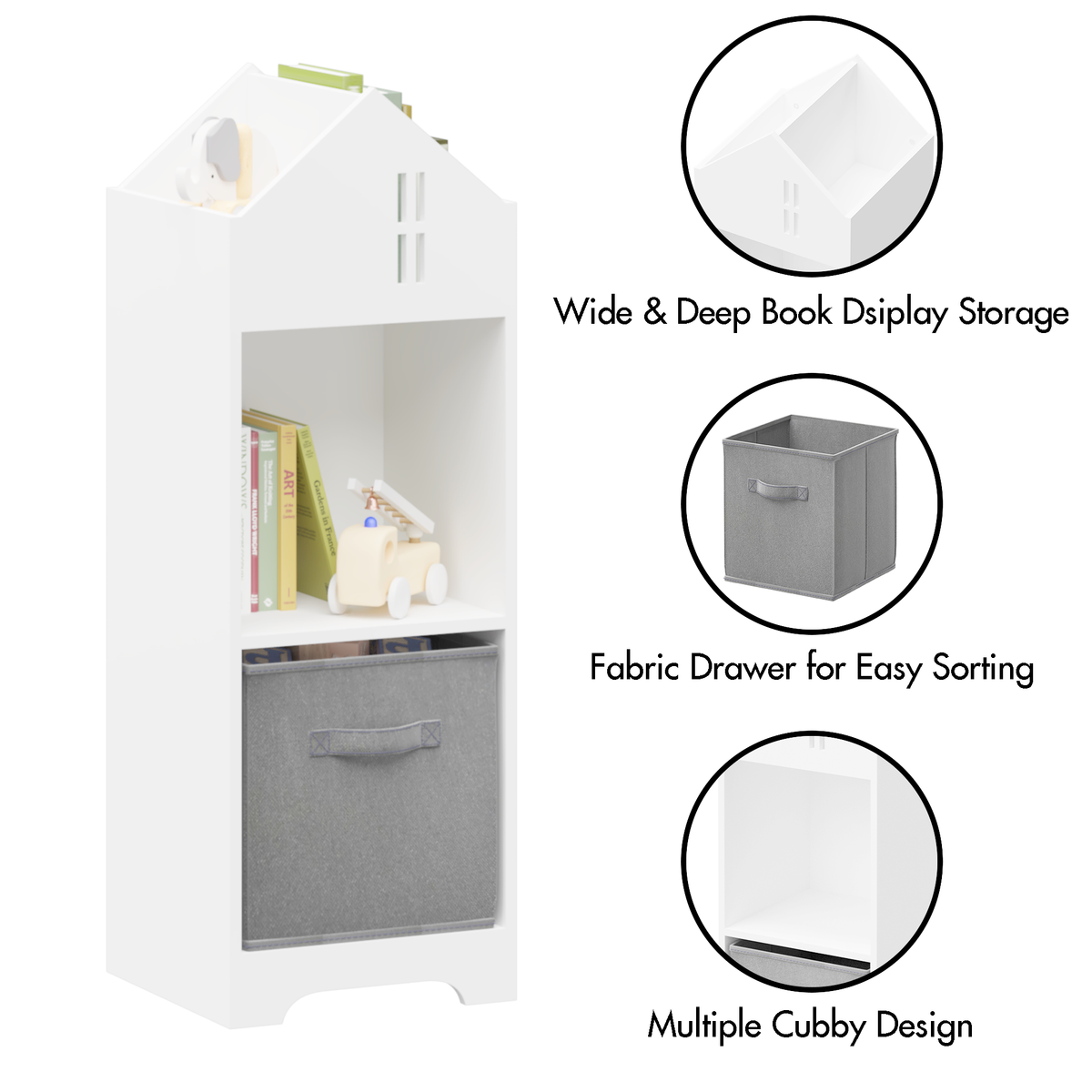 Two-Tier Storage Bookcase – White and Grey Playhouse Edition