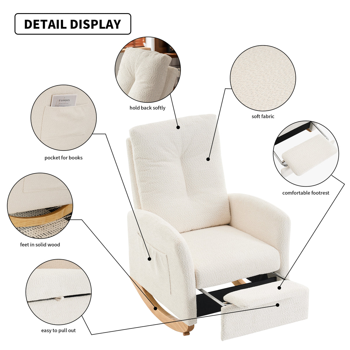 Rocking Accent Chair with Rubber Wood Frame