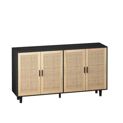 62-Inch Black Rattan 4-Door Storage Cabinet