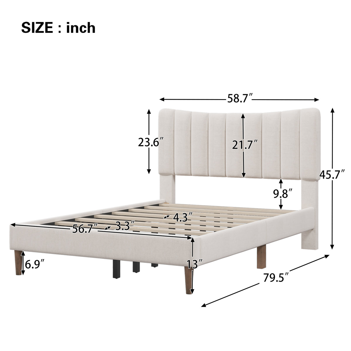 Upholstered Platform Bed with Channel Headboard Cream