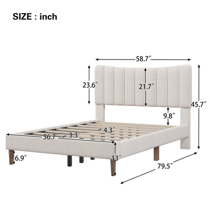 Upholstered Platform Bed with Channel Headboard Cream