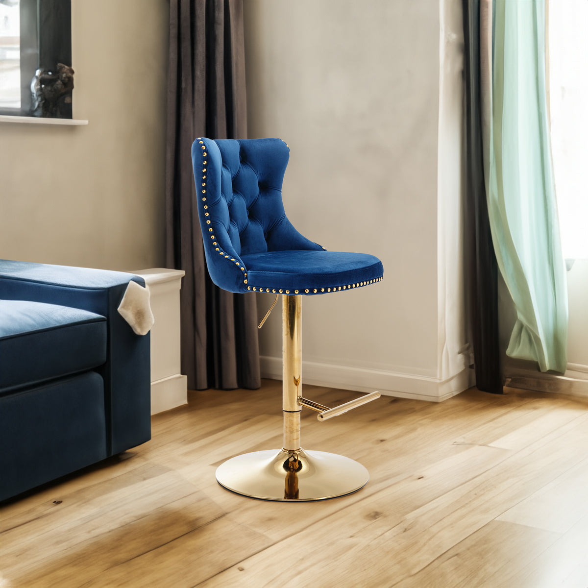 Modern Bar Stools Set of 2 Blue White