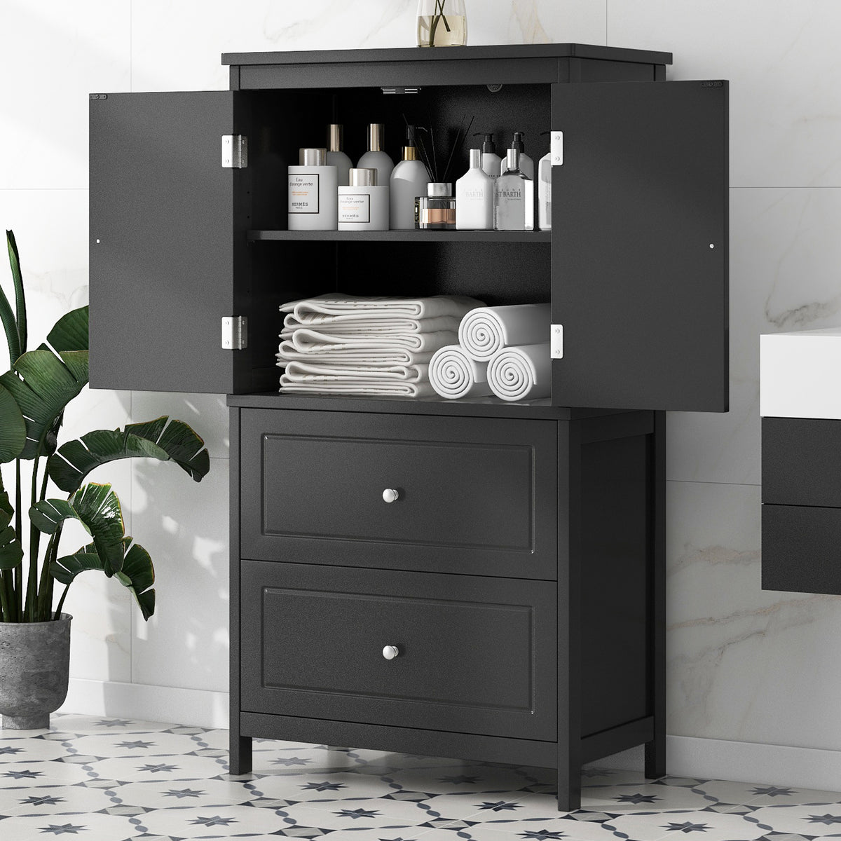 Black Bathroom Storage Cabinet with Drawers