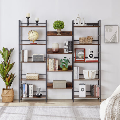 Rustic Triple Bookshelf Industrial Brown