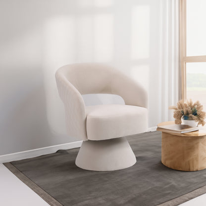 Barrel Swivel Accent Chair – Beige Fabric