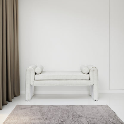 Linen Bedroom Storage Stool – White Finish