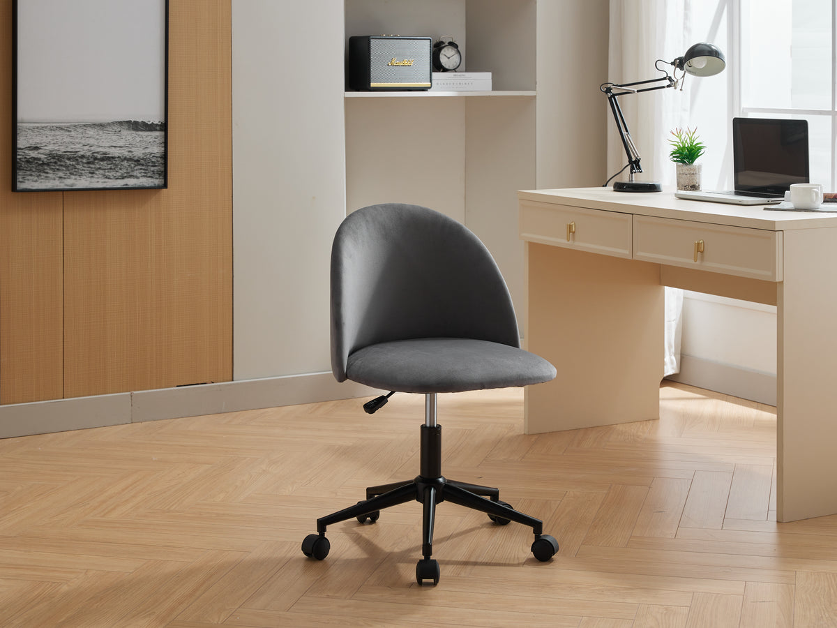 Velvet Swivel Office Chair – Black Legs
