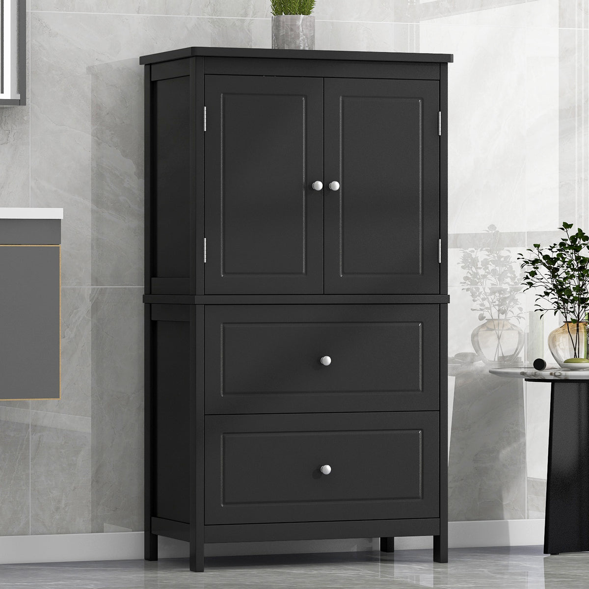 Black Bathroom Storage Cabinet with Drawers