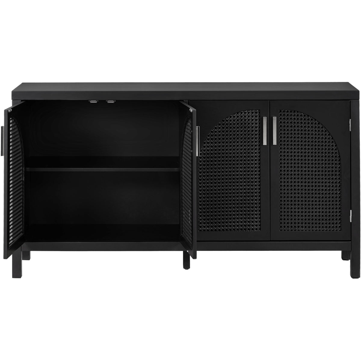Storage Sideboard with Rattan Doors Black