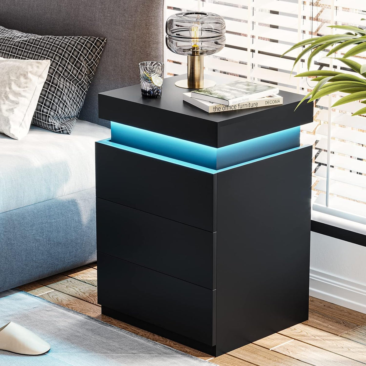 Noir 3-Drawer LED Bedside Table