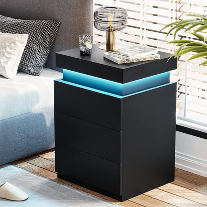 Noir 3-Drawer LED Bedside Table