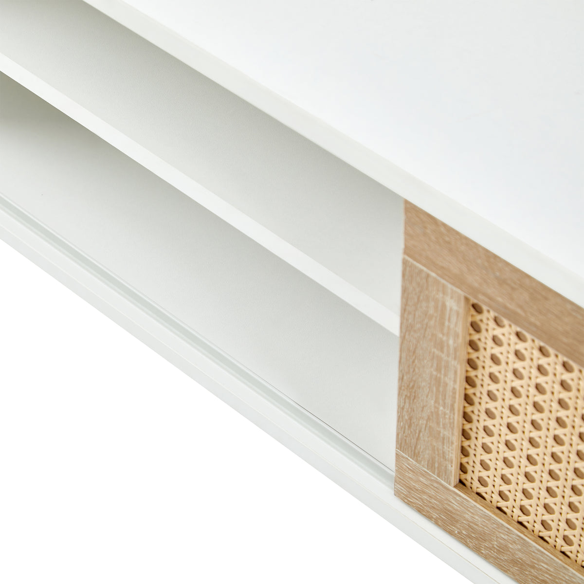 Rattan TV Cabinet with Adjustable Shelves White