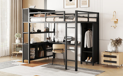 Metal L-Shaped Loft Bed – Black