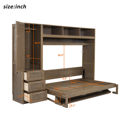 Antique Grey Murphy Bed with Storage Drawers