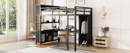 Metal L-Shaped Loft Bed – Black