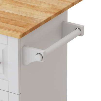 Mobile Kitchen Island with Drawers and Rack White