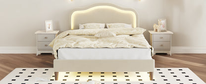 Beige Velvet LED Bed Frame