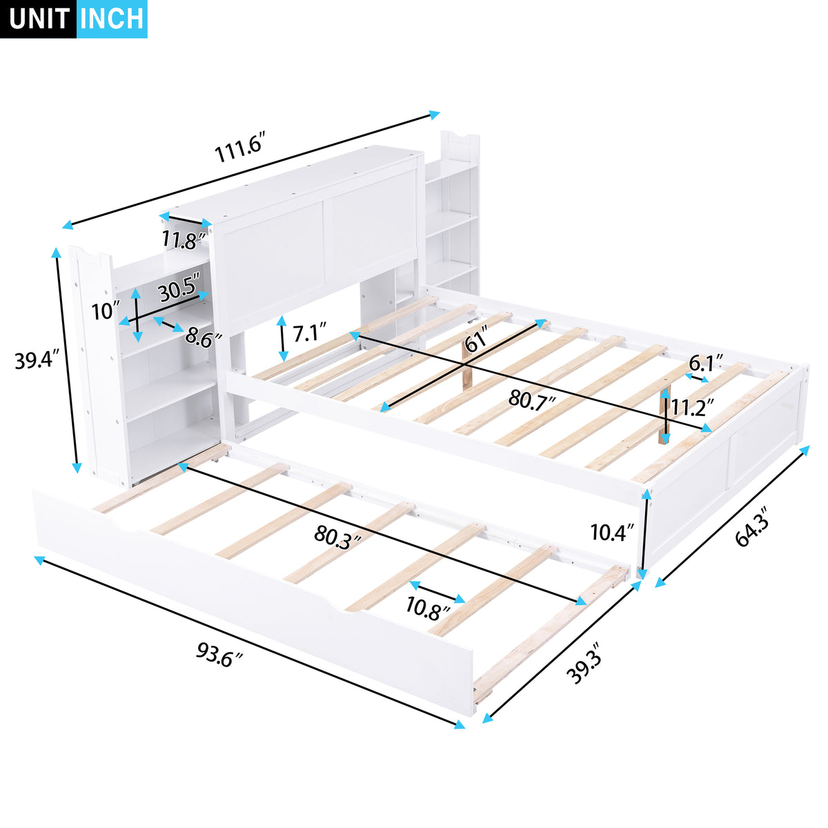 Queen Storage Platform Bed with Trundle White