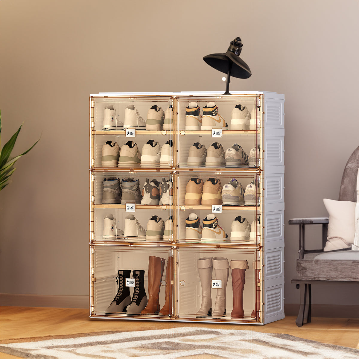 Stackable Shoe Storage Cabinet with Doors and Shelves