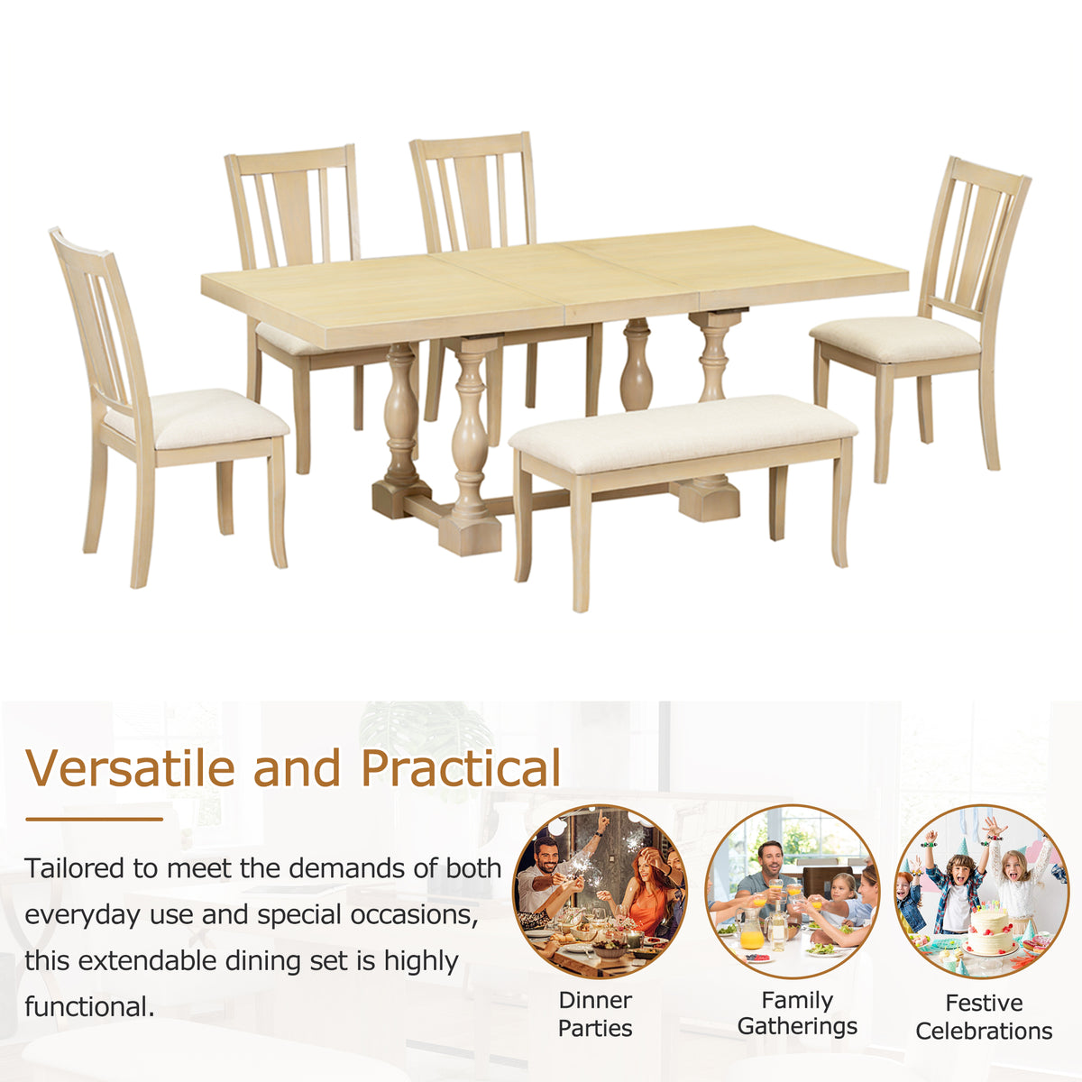 Traditional Extendable Dining Set (6 pcs) – Natural
