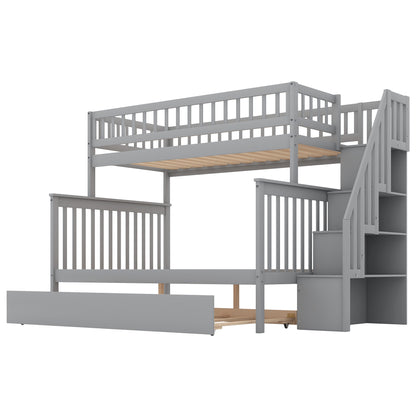 Twin Over Full Bunk Bed with Trundle Gray