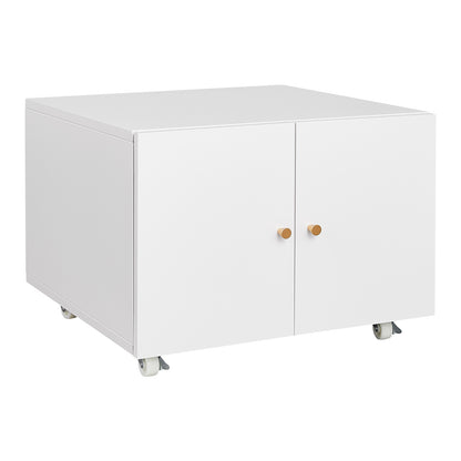 White Mobile Copier Cabinet – 2-Door File & Printer Stand with Wheels