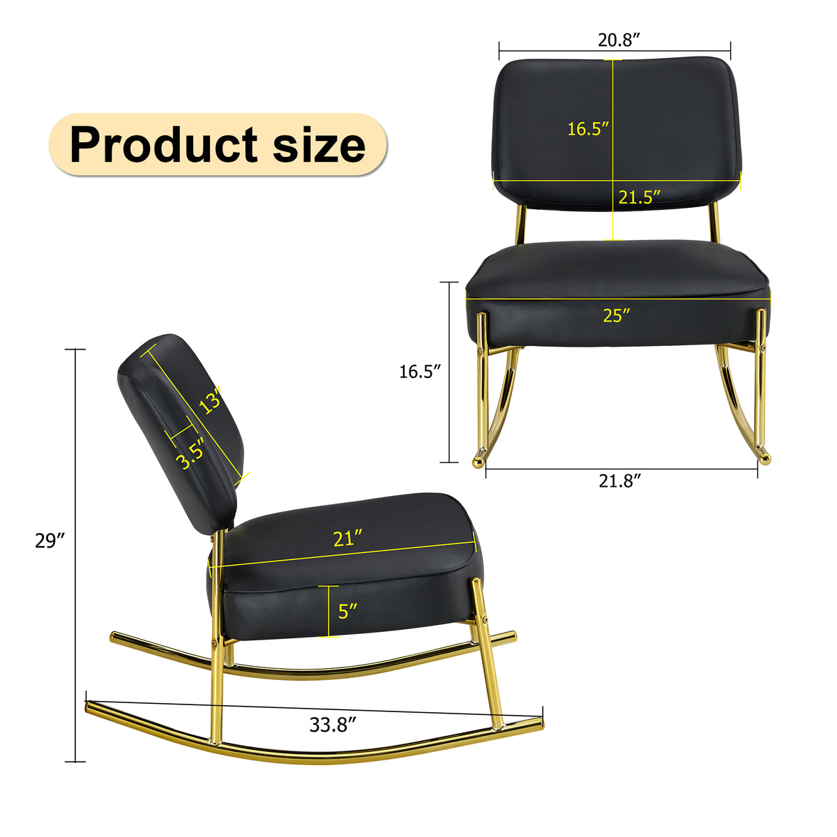 PU Leather Rocking Chair – Gold Metal Legs