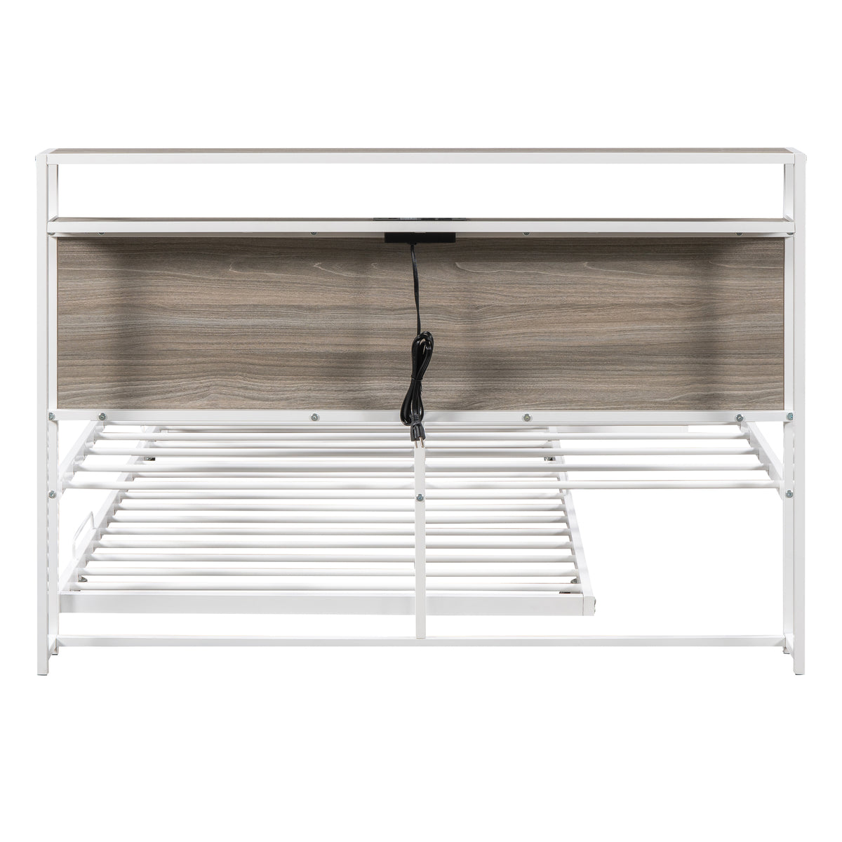 Full Metal Platform Bed with USB Ports White