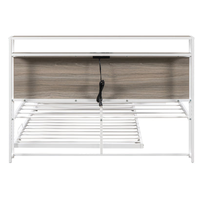 Full Metal Platform Bed with USB Ports White