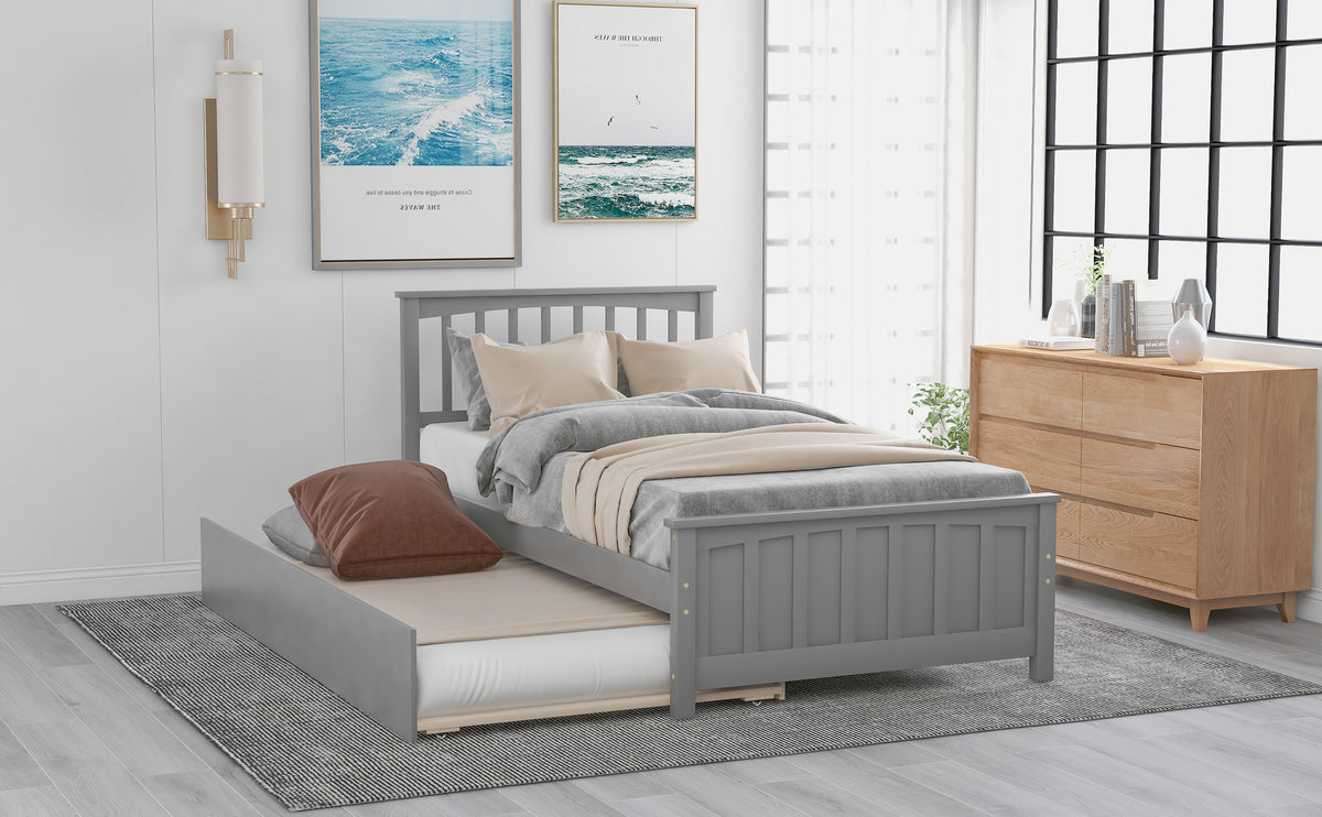 Twin Platform Bed with Trundle Gray