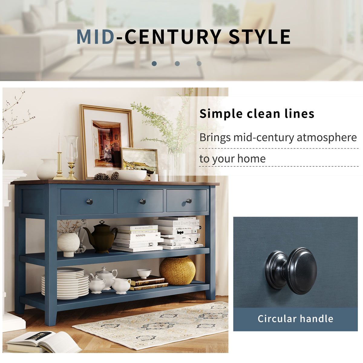 Retro Console Table with Shelves Navy Espresso