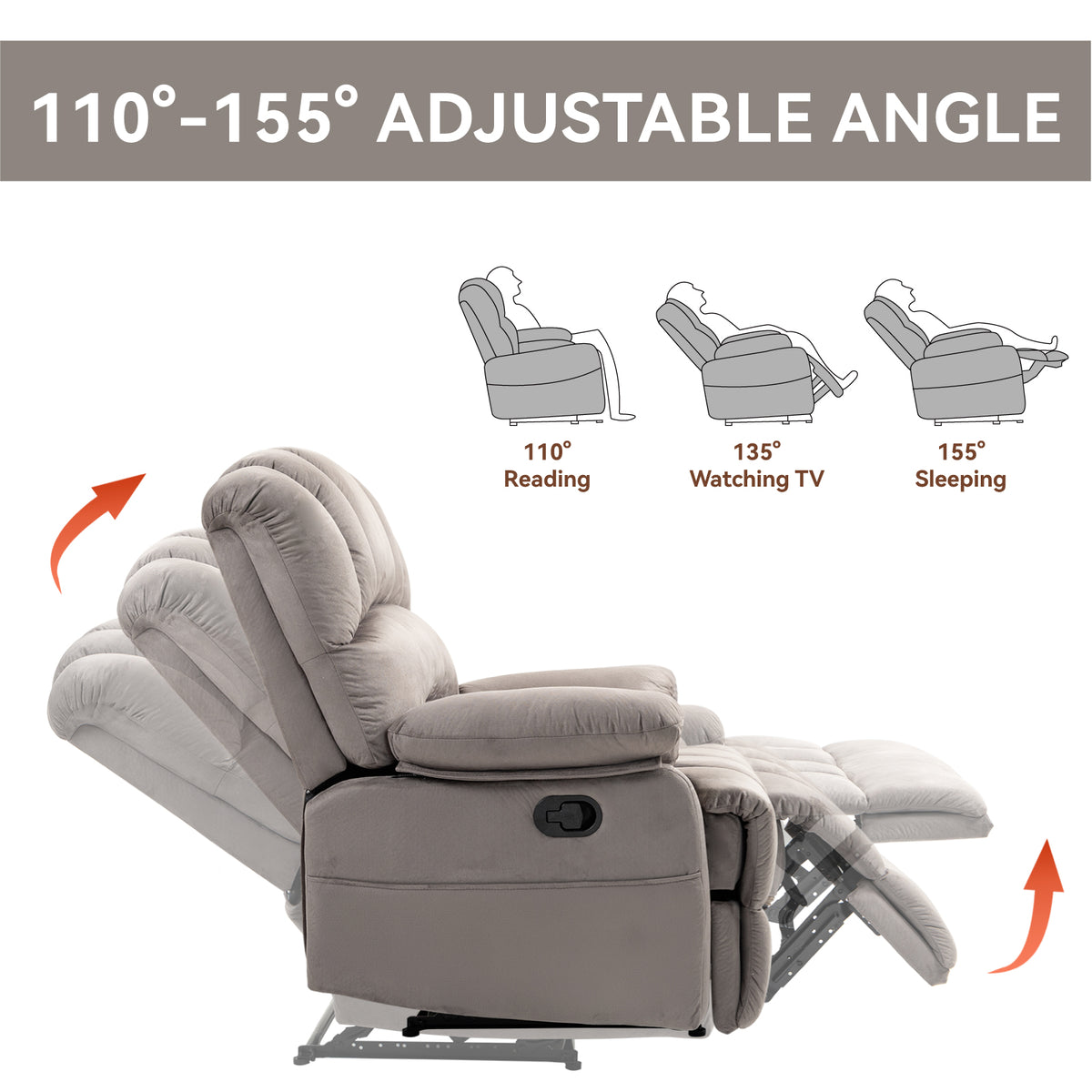 Manual Recliner Chair Fabric Gray
