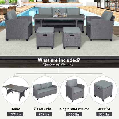 Outdoor Rattan Dining Set (6 pcs) – Gray Mat