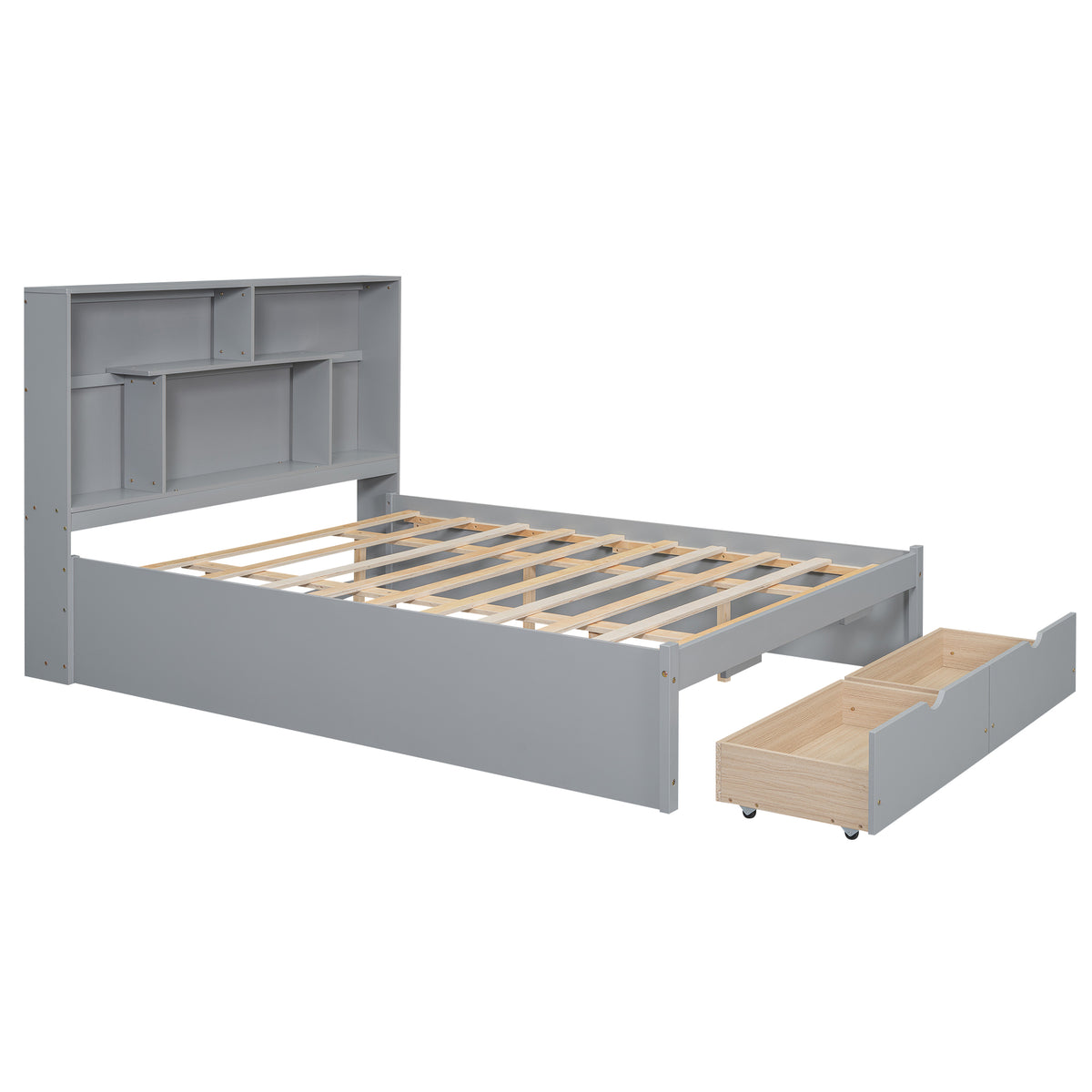 Queen Platform Bed with Storage Drawers Gray