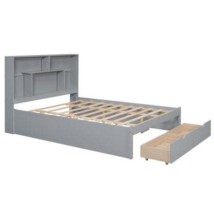 Queen Platform Bed with Storage Drawers Gray