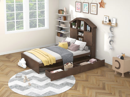 Twin Platform Bed with Storage Drawers Walnut