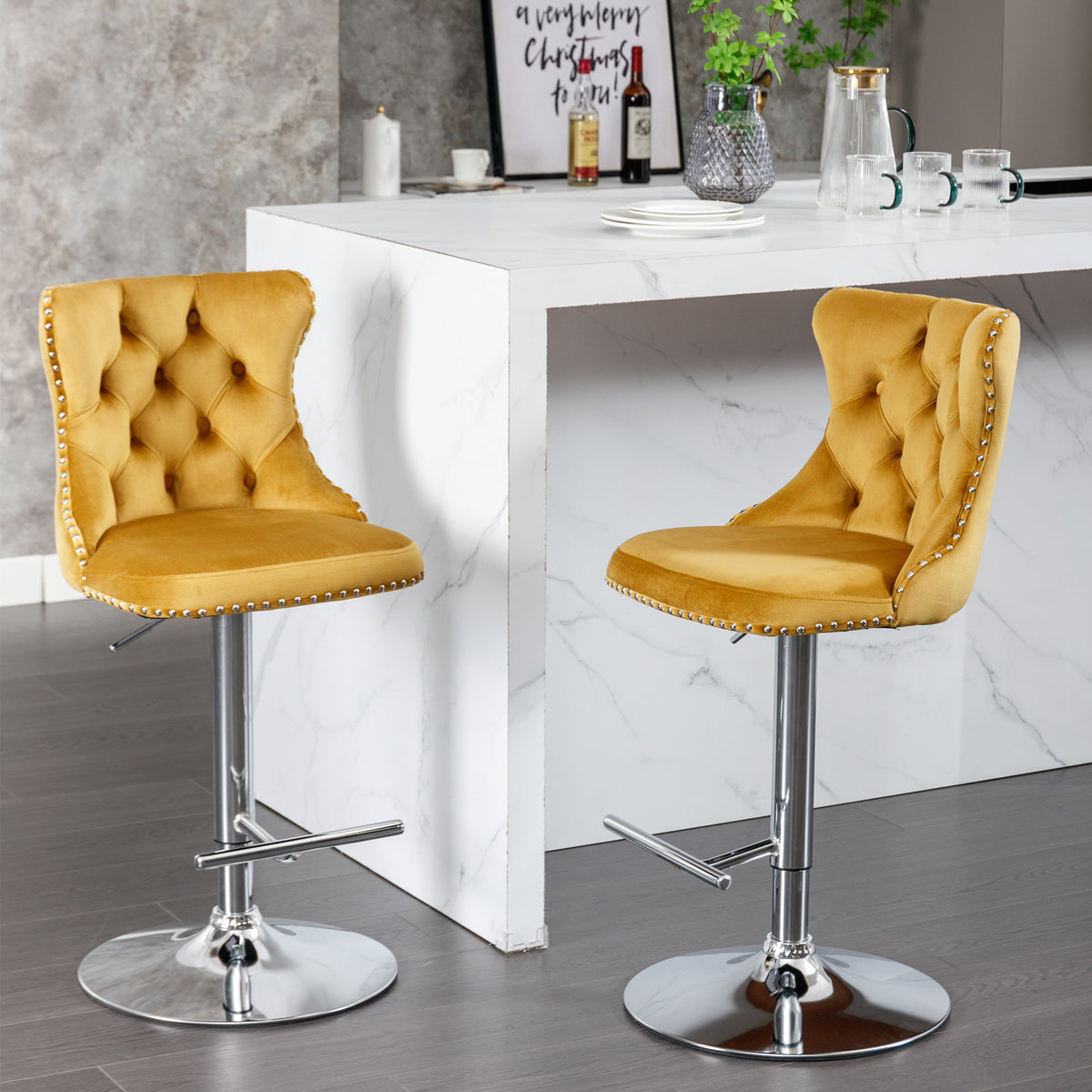 Modern Bar Stools Set of 2 Gold Gray