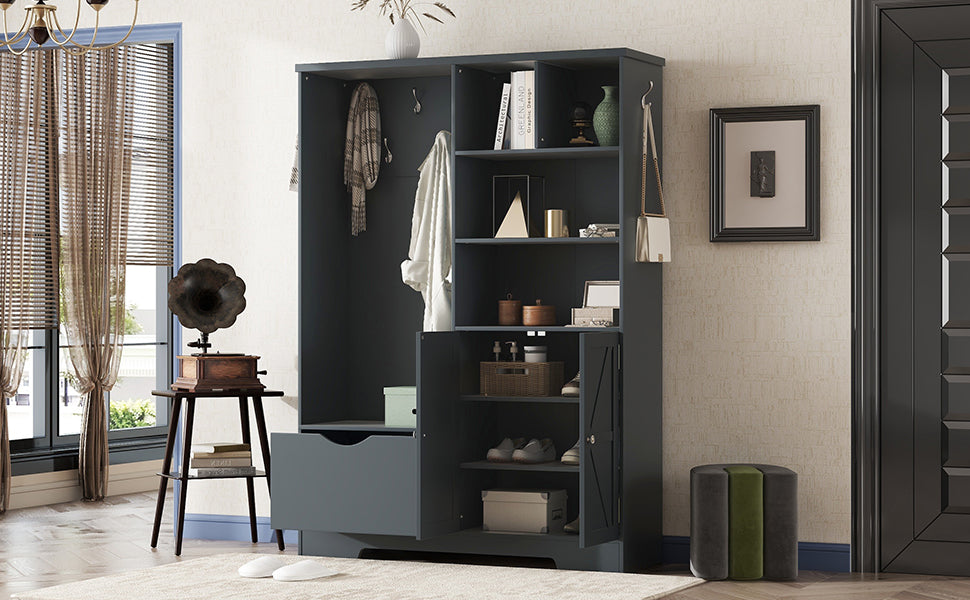 Hallway Storage Bench with Drawers Blue