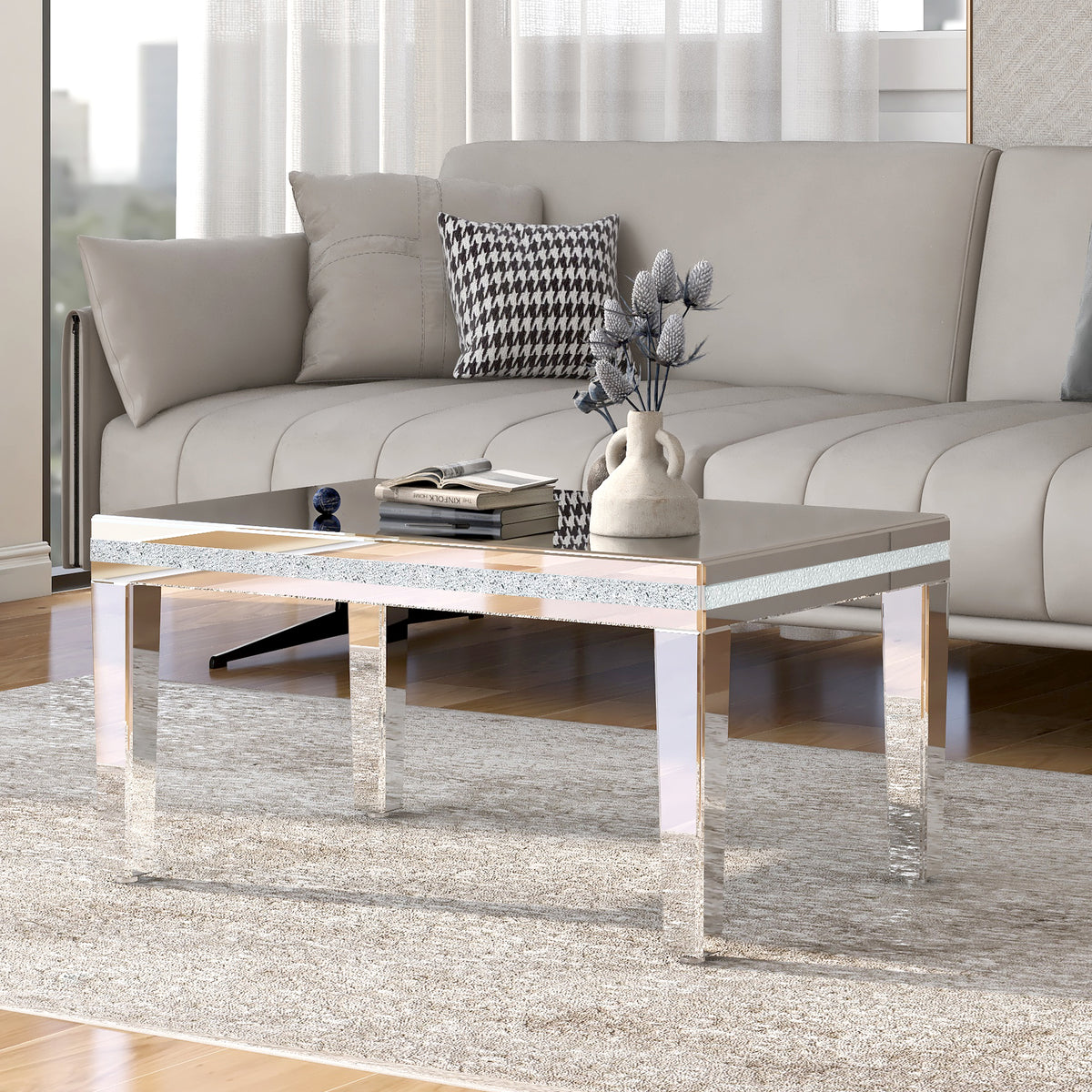 Crystal Base Coffee Table Silver