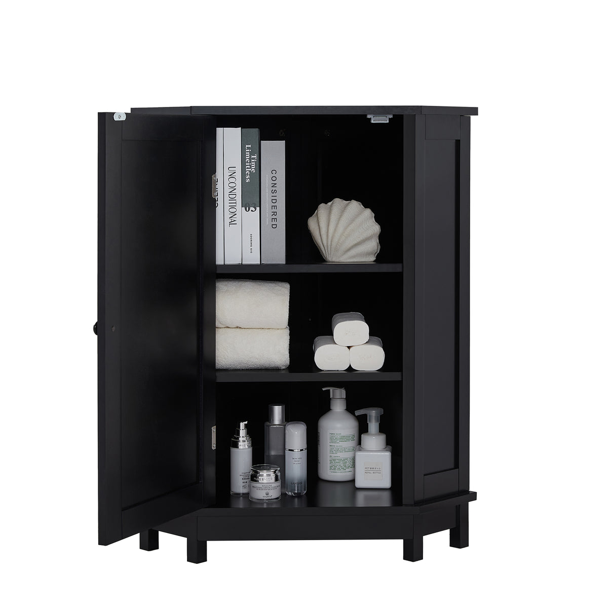 Black Corner Bathroom Storage Cabinet Adjustable Shelves