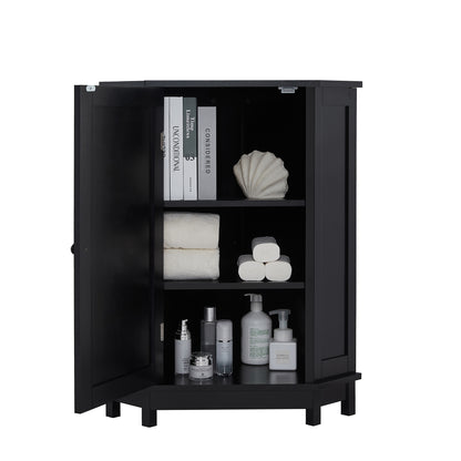 Black Corner Bathroom Storage Cabinet Adjustable Shelves