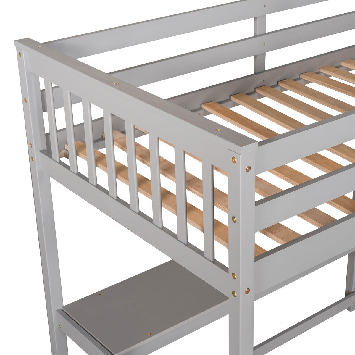 Twin Loft Bed with Storage Gray