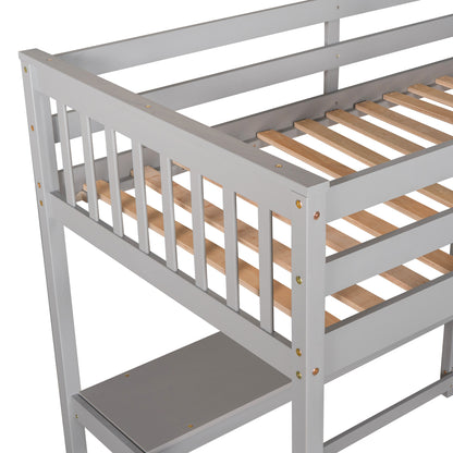 Twin Loft Bed with Storage Gray